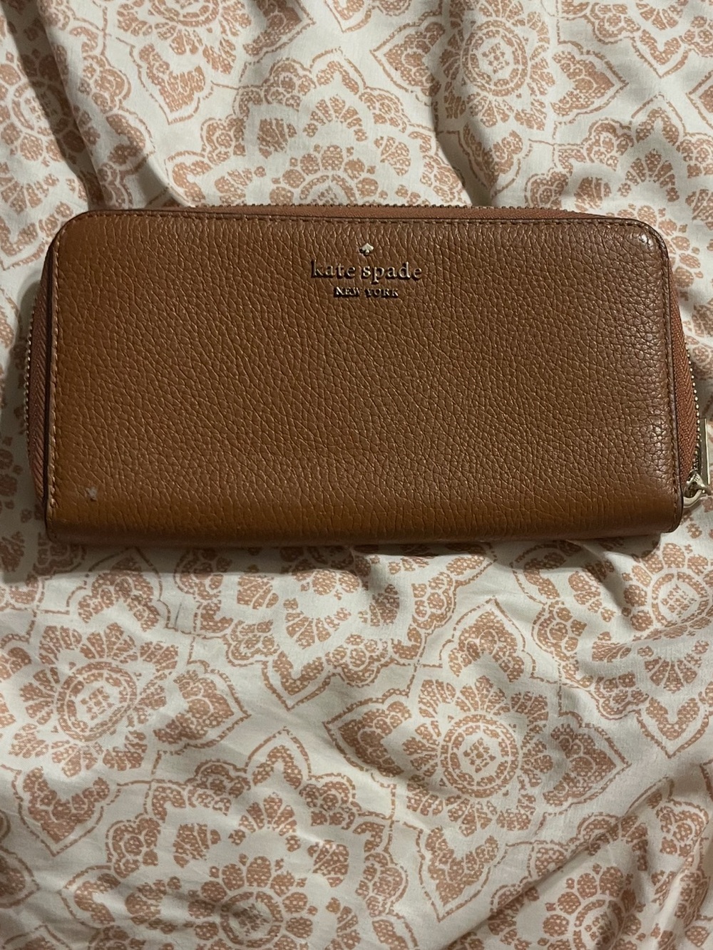 kate spade brown pebbled leather zip-around wallet